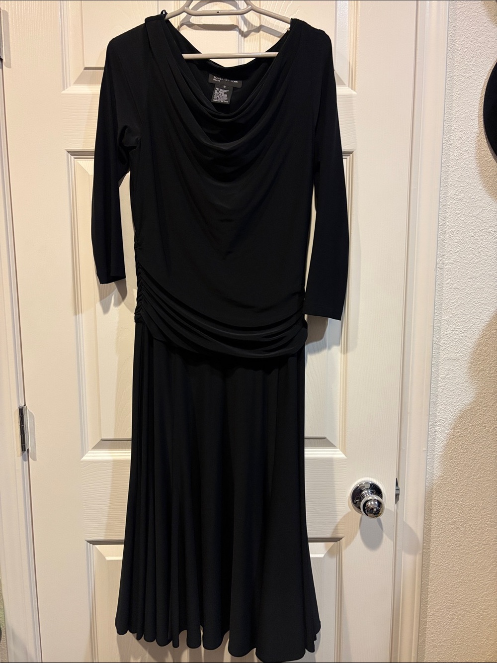 Jones New York Black Draped Cowl-Neck Long Sleeve Dress